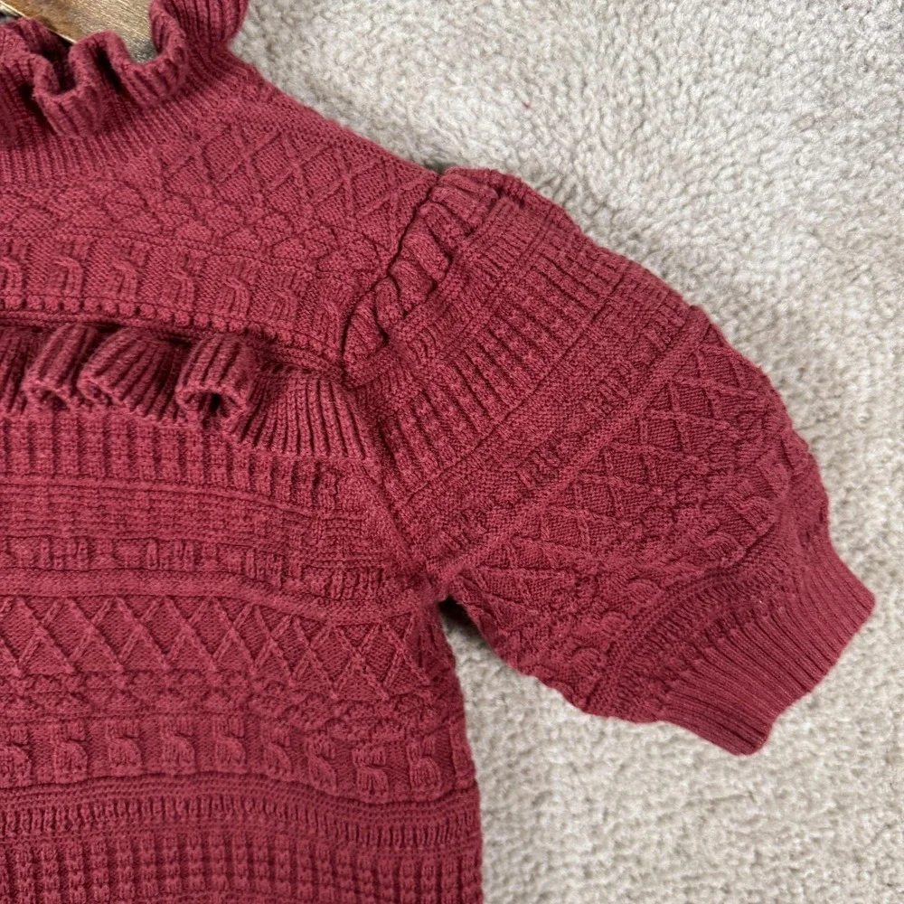 Janie And Jack Sweater Girls‎ 5 Red Ruffle Mock Neck Short Sleeve Knit Top